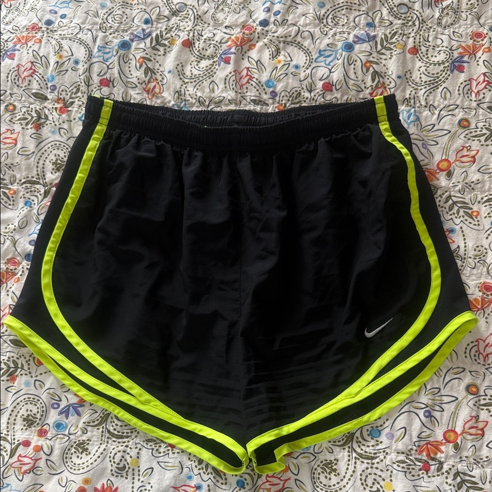 Nike Dri-Fit Black and Neon Yellow Athletic Shorts
